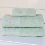 Nova Home Handan Embroidered Towel - 100% Cotton - 30x50 Cm - Light Green - Nova Home
