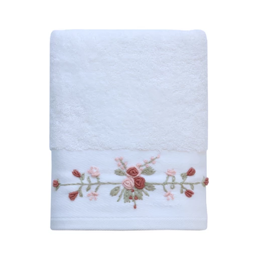 Nova Home Esra Floral Embroidered Towel - 100% Cotton - 50x90 Cm - White - Nova Home - Image 5