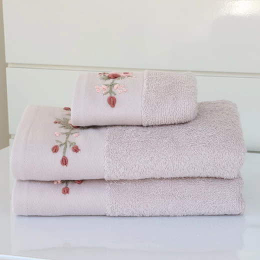 Nova Home Esra Floral Embroidered Towel - 100% Cotton - 30x50 Cm - Pink - Nova Home - Image 5