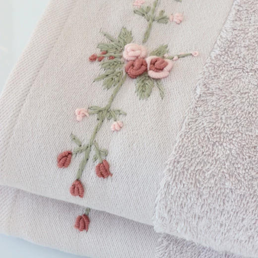 Nova Home Esra Floral Embroidered Towel - 100% Cotton - 30x50 Cm - Pink - Nova Home - Image 3