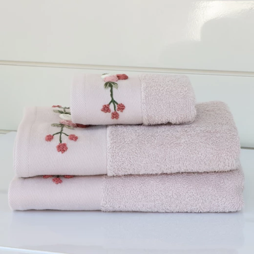 Nova Home Rose Mary Floral Embroidered Towel - 100% Cotton - 30x50 Cm - Pink Nova Home Rose Mary Floral Embroidered Towel - 100% Cotton - 30x50 Cm - Pink