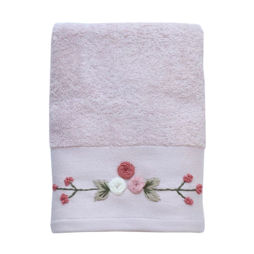Nova Home Rose Mary Floral Embroidered Towel - 100% Cotton - 30x50 Cm - Pink - Nova Home - Image 2