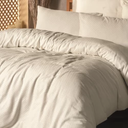 نوفا هوم Plaid طقم وجه لحاف بتصميم المربعات - 100% قطن -  مجوز/مجوز كبير - 4 قطع - كريمي