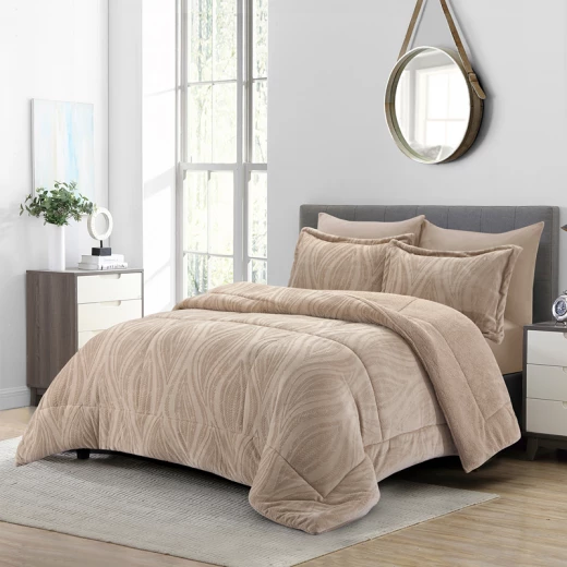 طقم لحاف من الفلانيل الجاكار الشتوي من Nova Home Rhodes - مقاس كينج/سوبر كينج - 6 قطع - لون بني - نوفا هوم - Image 2
