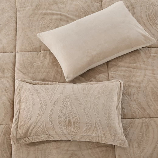 طقم لحاف من الفلانيل الجاكار الشتوي من Nova Home Rhodes - مقاس كينج/سوبر كينج - 6 قطع - لون بني - نوفا هوم - Image 3