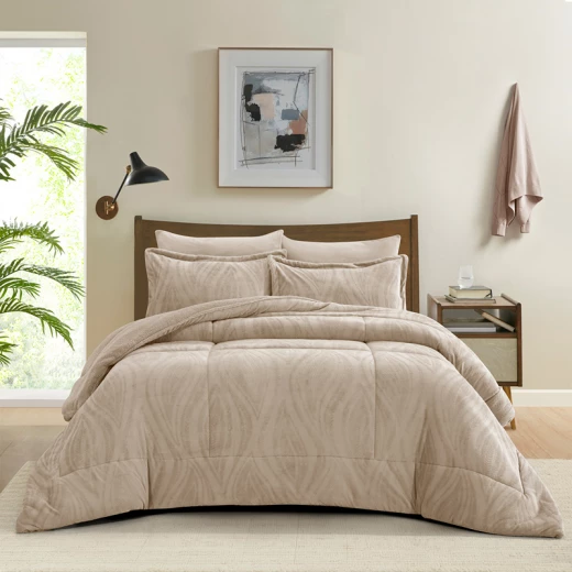 طقم لحاف من الفلانيل الجاكار الشتوي من Nova Home Rhodes - مقاس كينج/سوبر كينج - 6 قطع - لون بني - نوفا هوم - Image 10