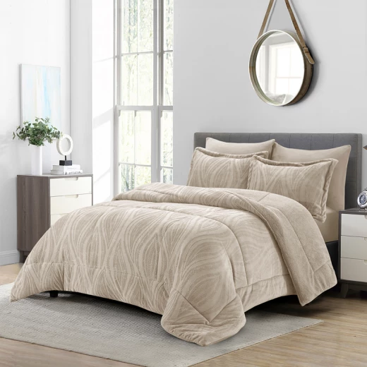 طقم لحاف من الفلانيل الجاكار الشتوي من Nova Home Rhodes - مقاس كينج/سوبر كينج - 6 قطع - بيج - نوفا هوم - Image 14