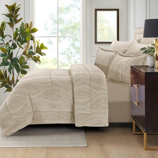 طقم لحاف من الفلانيل الجاكار الشتوي من Nova Home Rhodes - مقاس كينج/سوبر كينج - 6 قطع - بيج - نوفا هوم - Image 19