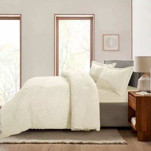Nova Home Crete Winter Jaquard Sherpa Comforter Set -King/Super King- Ivory - Nova Home - Image 5