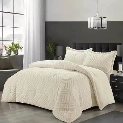Nova Home Crete Winter Jaquard Sherpa Comforter Set -King/Super King- Ivory - Nova Home - Image 11