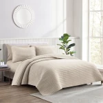 Nova Home Aurelia Pre Washed Summer Bed Spread Set - Twin - 4 Pcs - Beige - Nova Home