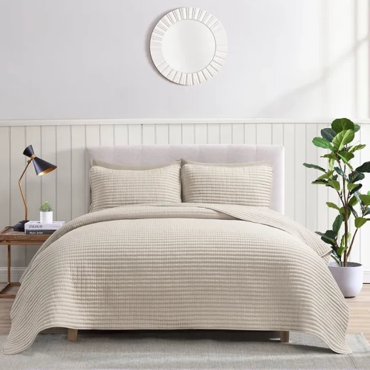 Nova Home Aurelia Pre Washed Summer Bed Spread Set - Twin - 4 Pcs - Beige - Nova Home - Image 6