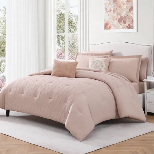Nova Home Matrix Crinkled Summer Comforter Set - King & Super King - 8 Pcs - Pink - Nova Home - Image 2