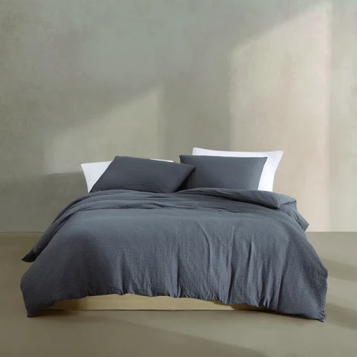 Nova Home Calven Seersucker Summer Duvet Cover Set - Queen - 3 Pcs - D.Grey Nova Home Calven Seersucker Summer Duvet Cover Set - Queen - 3 Pcs - D.Grey