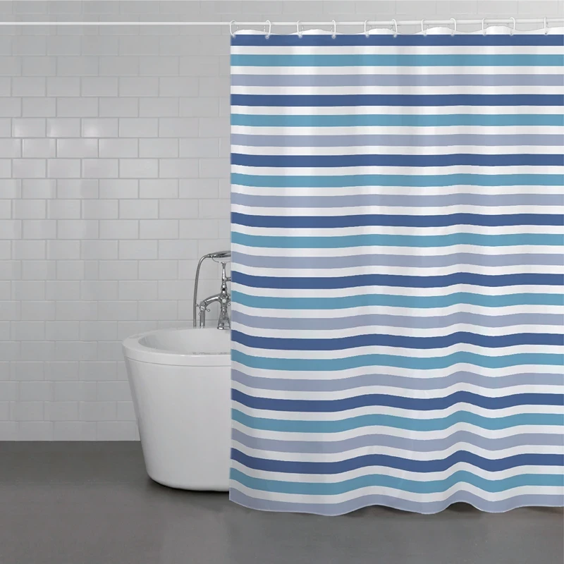 Weva Noble Stripe Water Proof Shower Curtain - 200x240 Cm - Blue - Weva