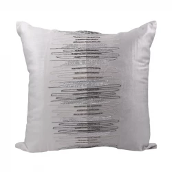 Nova Home Echelon Handmade Embroidered Velvet Cushion Cover with Bead – Silver – 50x50 cm