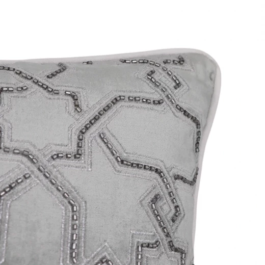 Nova Home Circuit Handmade Embroidered Velvet Cushion Cover with Bead – Silver – 35x50 cm - Nova Home - Image 2
