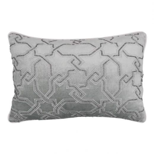 Nova Home Circuit Handmade Embroidered Velvet Cushion Cover with Bead – Silver – 35x50 cm Nova Home Circuit Handmade Embroidered Velvet Cushion Cover with Bead – Silver – 35x50 cm