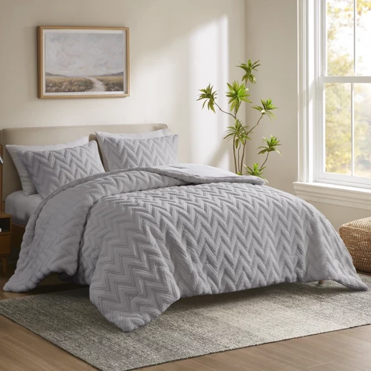 Nova Home Nita 3D Winter Jacquard Sherpa Comforter Set - King/Super King - Grey - Nova Home - Image 9