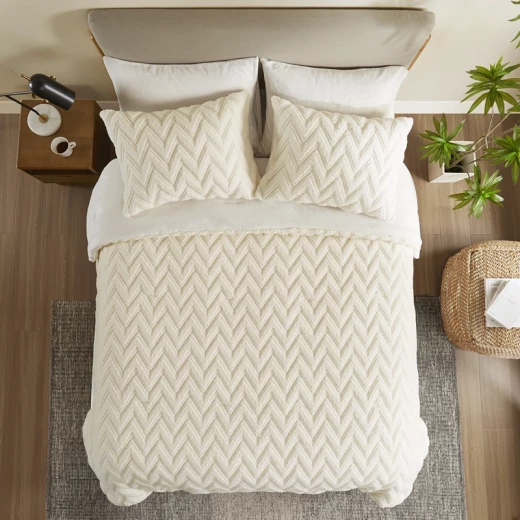 Nova Home Nita 3D Winter Jacquard Sherpa Comforter Set - King/Super King - Ivory - Nova Home - Image 2