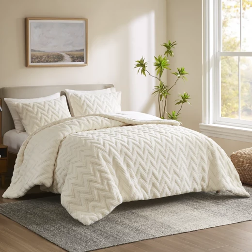 Nova Home Nita 3D Winter Jacquard Sherpa Comforter Set - King/Super King - Ivory - Nova Home - Image 9