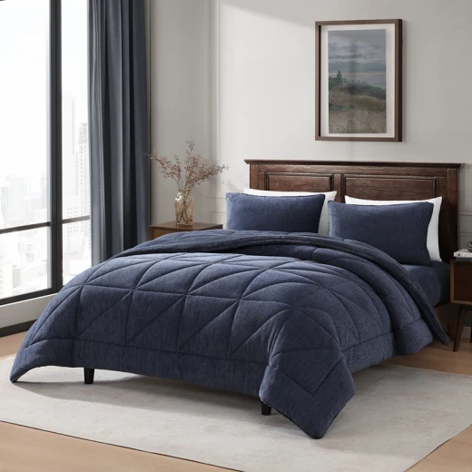 نوفا هوم Snug طقم لحاف شتوي مخملي بخلفية فرو طويل - مجوز/مجوز كبير - كحلي - نوفا هوم - Image 4