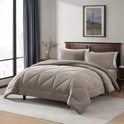 نوفا هوم Snug طقم لحاف شتوي مخملي بخلفية فرو طويل - مجوز/مجوز كبير - بيج داكن - نوفا هوم - Image 4