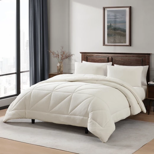 نوفا هوم Snug طقم لحاف شتوي مخملي بخلفية فرو طويل - مجوز/مجوز كبير - أبيض - نوفا هوم - Image 3