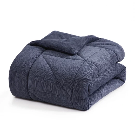 نوفا هوم Snug طقم لحاف شتوي مخملي بخلفية فرو طويل - مفرد/مفرد كبير - كحلي - نوفا هوم - Image 2