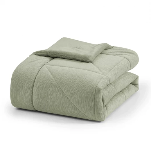 نوفا هوم Snug طقم لحاف شتوي مخملي بخلفية فرو طويل - مفرد/مفرد كبير - أخضر - نوفا هوم - Image 2
