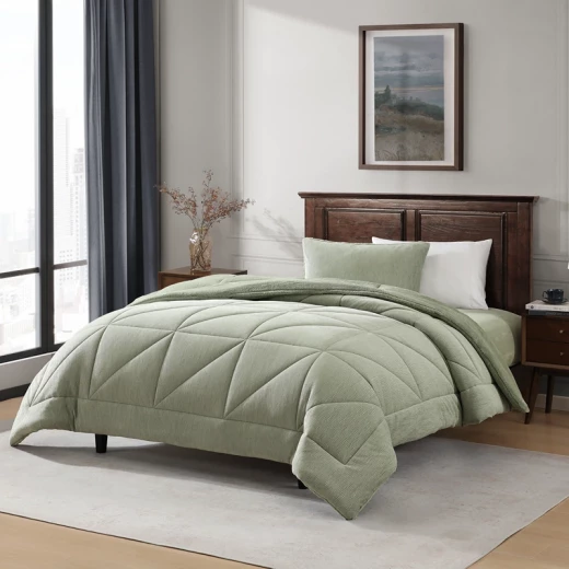 نوفا هوم Snug طقم لحاف شتوي مخملي بخلفية فرو طويل - مفرد/مفرد كبير - أخضر - نوفا هوم - Image 4