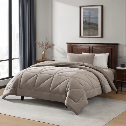 نوفا هوم Snug طقم لحاف شتوي مخملي بخلفية فرو طويل - مفرد/مفرد كبير - بيج داكن - نوفا هوم - Image 4