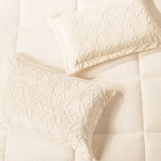 Nova Home Floriva Winter Jacquard Flannel Floral Comforter Set - Single/Twin - Off White - Nova Home - Image 5
