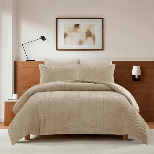 Nova Home Cocora Winter Embroidered UltraSoft CocoFlannel Comforter Set - King/Super King - Beige - Nova Home - Image 2