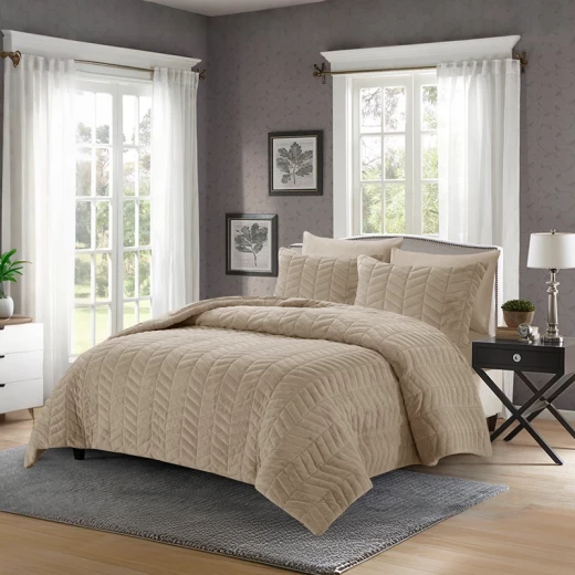 Nova Home Cocora Winter Embroidered UltraSoft CocoFlannel Comforter Set - King/Super King - Beige - Nova Home - Image 11