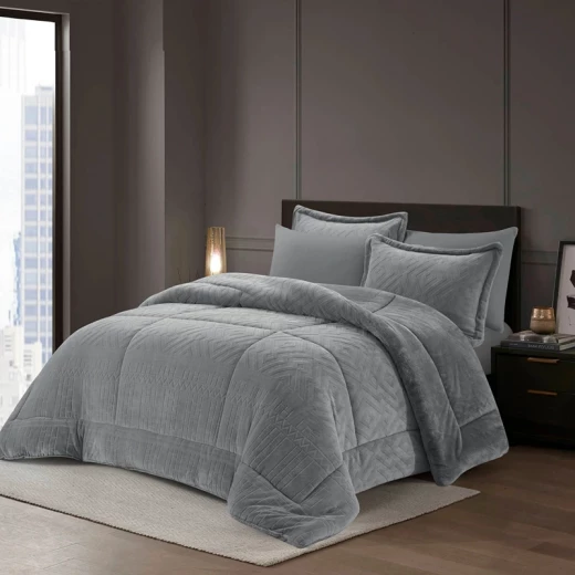 Nova Home Froska Winter Embossed Flannel  Comforter Set with Soft Fur Backing - King/Super King - Grey - Nova Home - Image 2