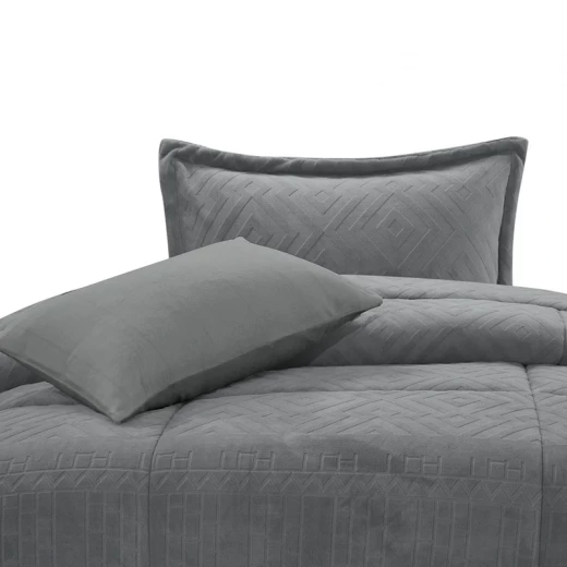 Nova Home Froska Winter Embossed Flannel  Comforter Set with Soft Fur Backing - King/Super King - Grey - Nova Home - Image 7