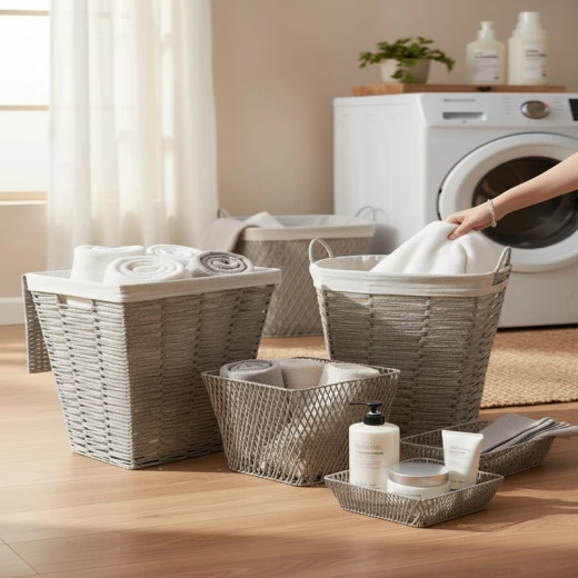 Weva Kora Paper Woven Laundry Basket – Grey - Weva - Image 4
