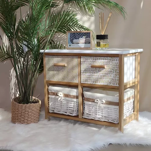Weva "Keenan" Wood Storage Cabinet With 2 Drawers & 2 Baskets - Beige - Weva - Image 7