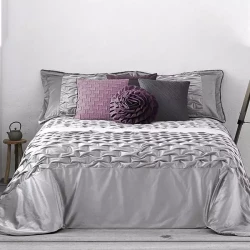 مينترول Nest طقم لحاف شتوي مخملي بخلفية فروة ملونة - 3 قطع - مجوز & مجوز كبير - رمادي (047 - 12)