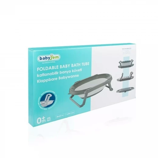 BabyJem Foldable Baby Bath Tub – Turquoise Plastic Bathtub with Non-Slip Base, Hanging Loop & Folding Legs – Space-Saving, Travel-Friendly - BabyJem - Image 3