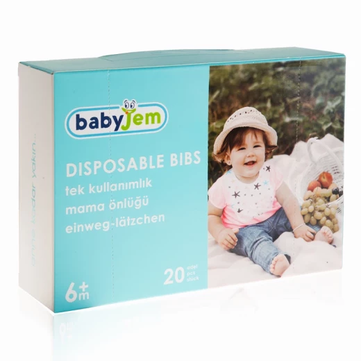 BabyJem Disposable Bib - 6 Months+ - 20 Pcs - White BabyJem Disposable Bib - 6 Months+ - 20 Pcs - White