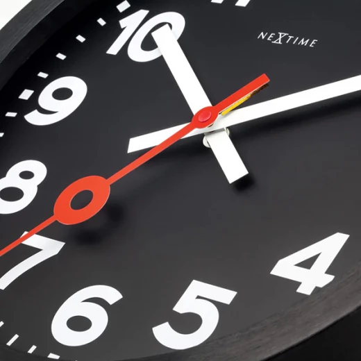 Nextime "Station All Black" Anodized Aluminium Wall Clock - 35 Cm - Black - Nextime - Image 3