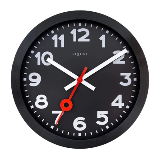 Nextime "Station All Black" Anodized Aluminium Wall Clock - 35 Cm - Black Nextime "Station All Black" Anodized Aluminium Wall Clock - 35 Cm - Black