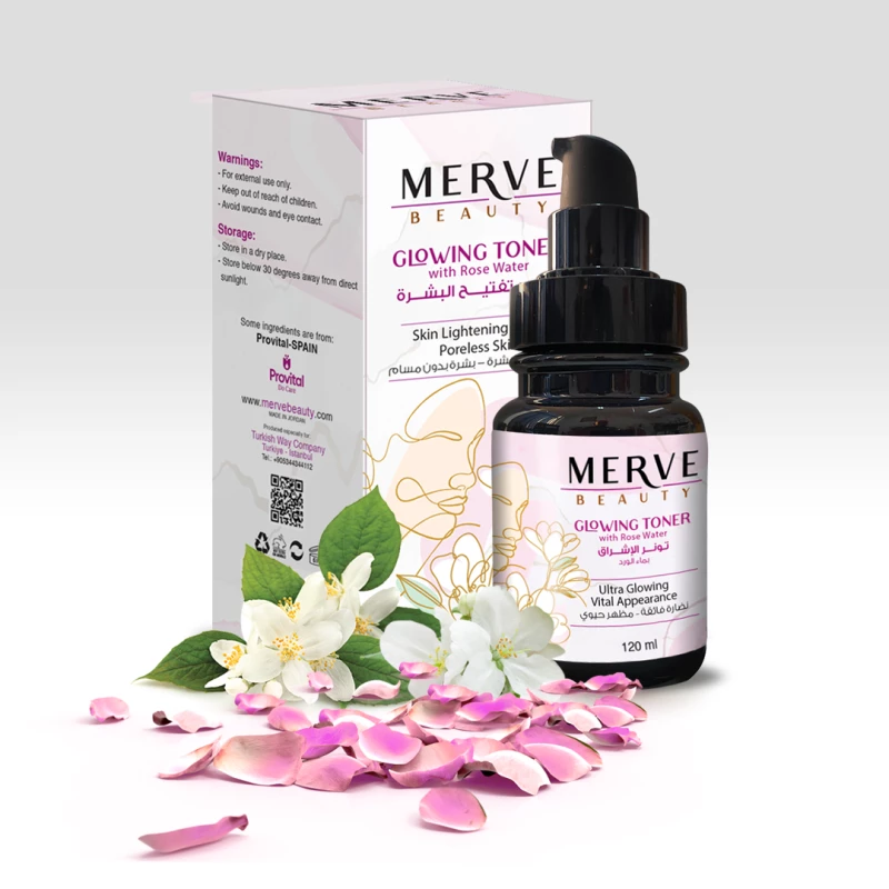 MERVE Rose Water Toner Skin Lightening & Pore Minimizing with Witch Hazel 120ml Natural Glowing Face Toner - Merve