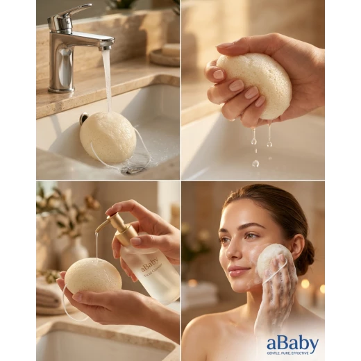 aBaby Natural Konjac Sponge 100% Plant-Based – Antibacterial Cleansing Sponge for Newborn & Sensitive Skin – Gentle Exfoliation & Hydration – 1 Piece - aBaby - Image 5