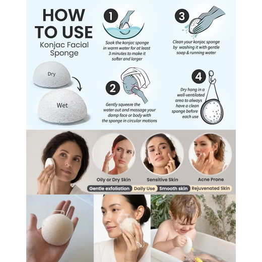aBaby Natural Konjac Sponge 100% Plant-Based – Antibacterial Cleansing Sponge for Newborn & Sensitive Skin – Gentle Exfoliation & Hydration – 1 Piece - aBaby - Image 9