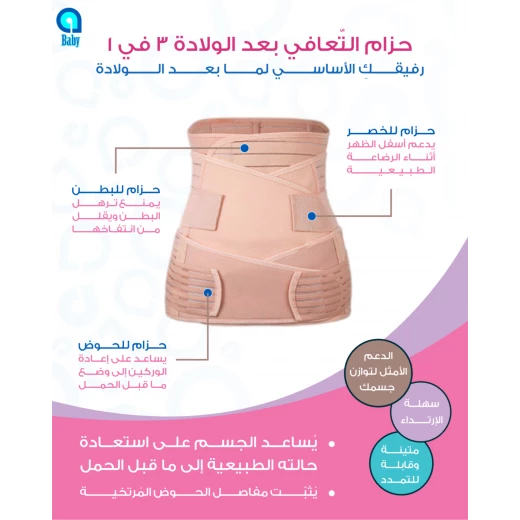 حزام ما بعد الولادة 3 في 1 – مشد بطن وخصر وحوض للنفاس – دعم واستعادة شكل الجسم بعد الحمل – قابل للتعديل ومريح – مقاسات متعددة- اي بيبي حزام ما بعد الولادة 3 في 1 – مشد بطن وخصر وحوض للنفاس – دعم واستعادة شكل الجسم بعد الحمل – قابل للتعديل ومريح – مقاسات متعددة- اي بيبي