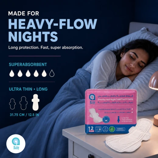 aBaby Organic Cotton Four Wing Long Sanitary Pads Day and Night Ultra Thin 12 Pieces - aBaby - Image 2