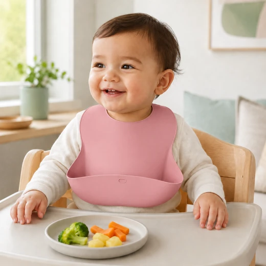 aBaby Waterproof Silicone Baby Bib Adjustable Neck with Wide Food Catching Pocket 1 Piece Pink Color - aBaby - Image 2